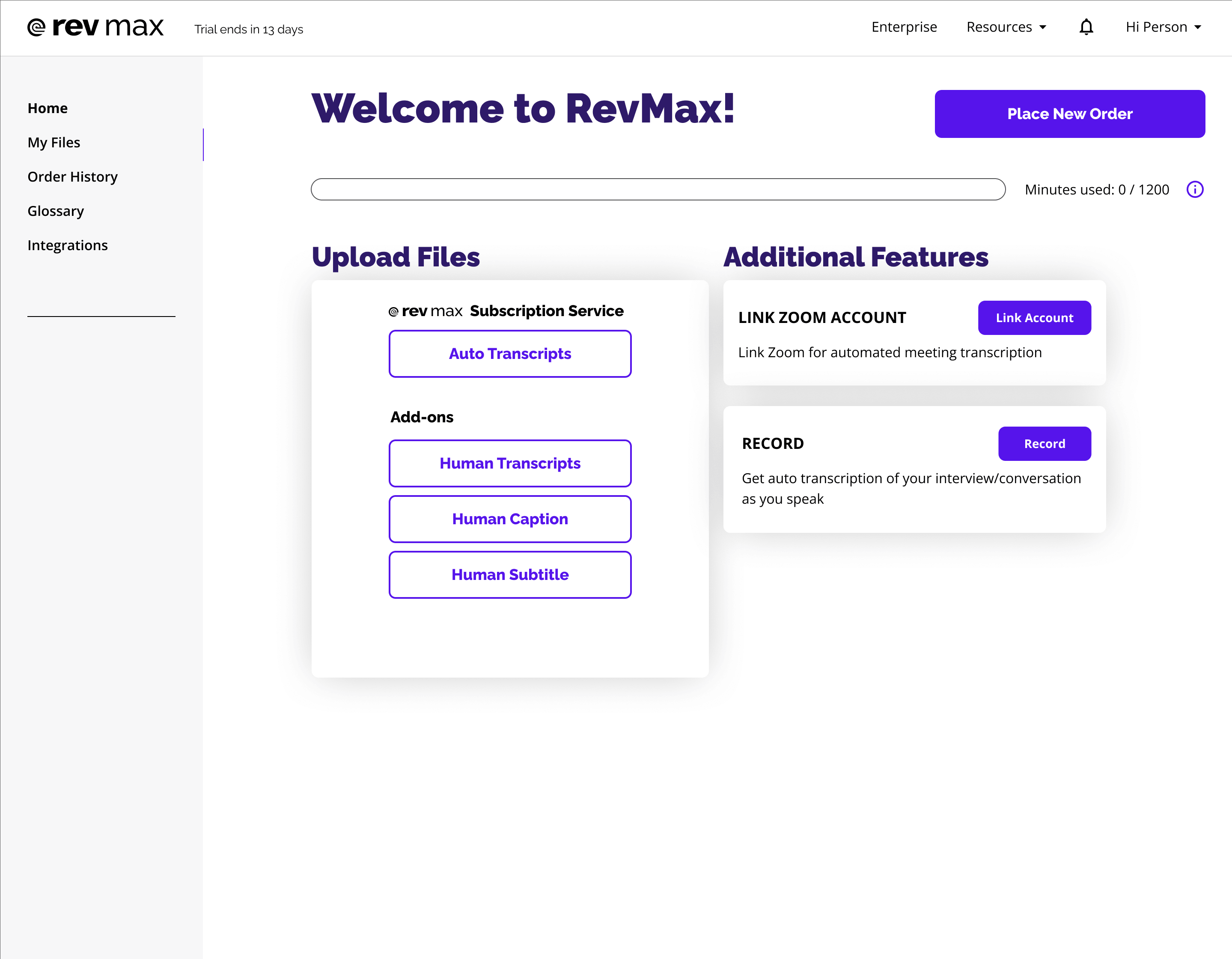 Rev Max MVP interface.